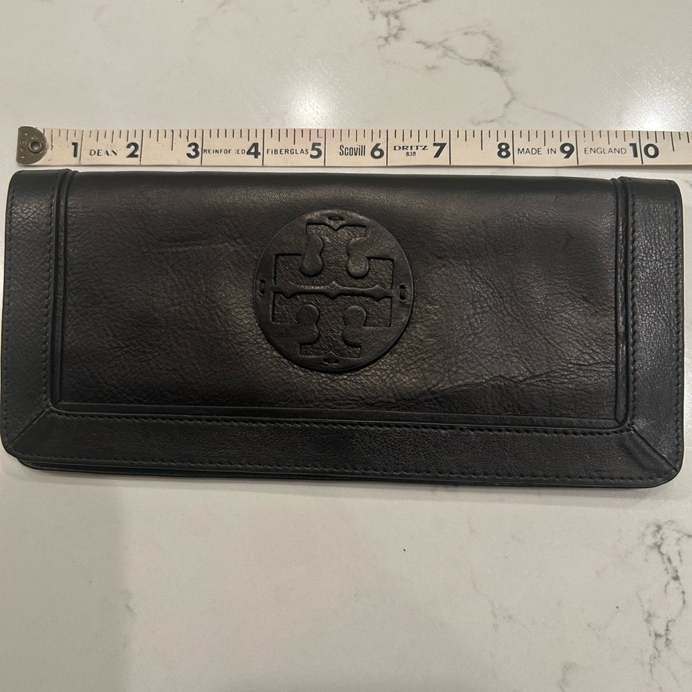 Tory Burch Black Embossed Leather Clutch